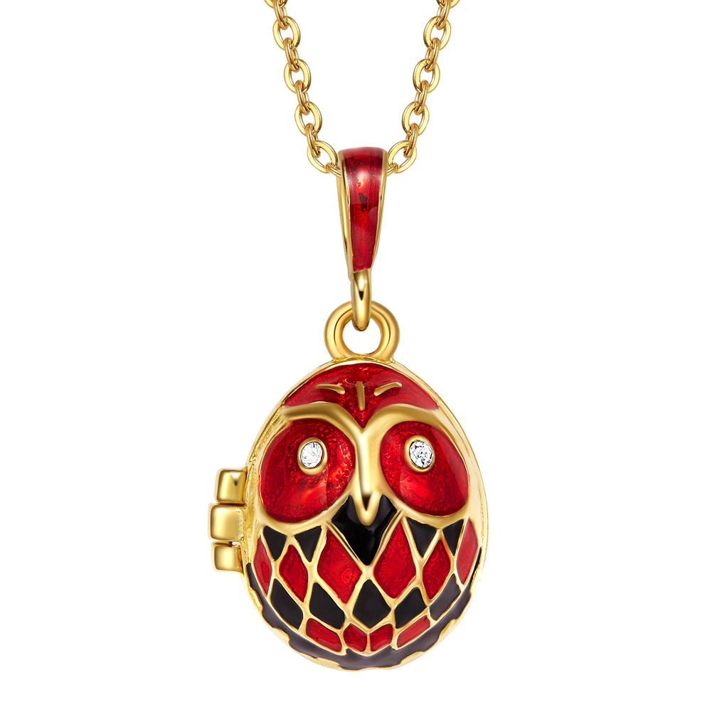 Collier rouge en émail mère et bébé hibou, cadeau de Festival (1)