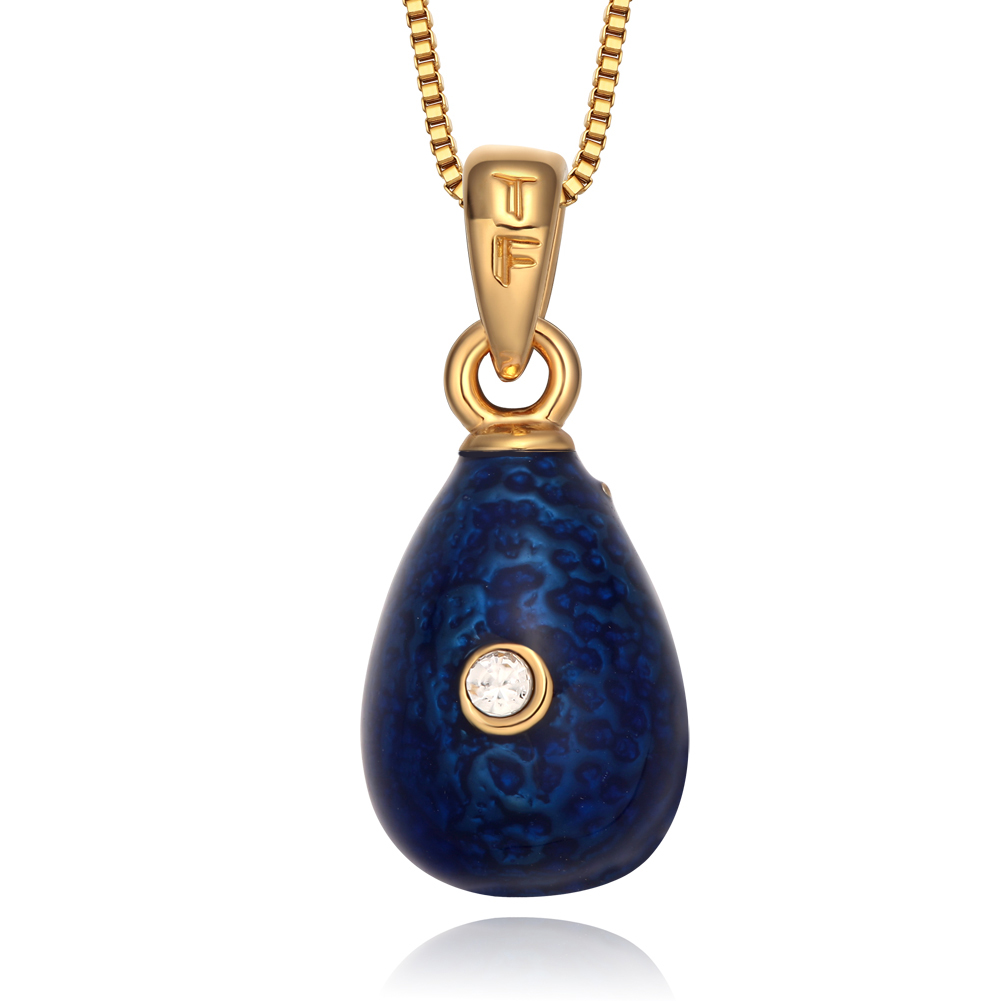 Crystal copper enamel egg pendant clover pattern YF22-S056 blue-back