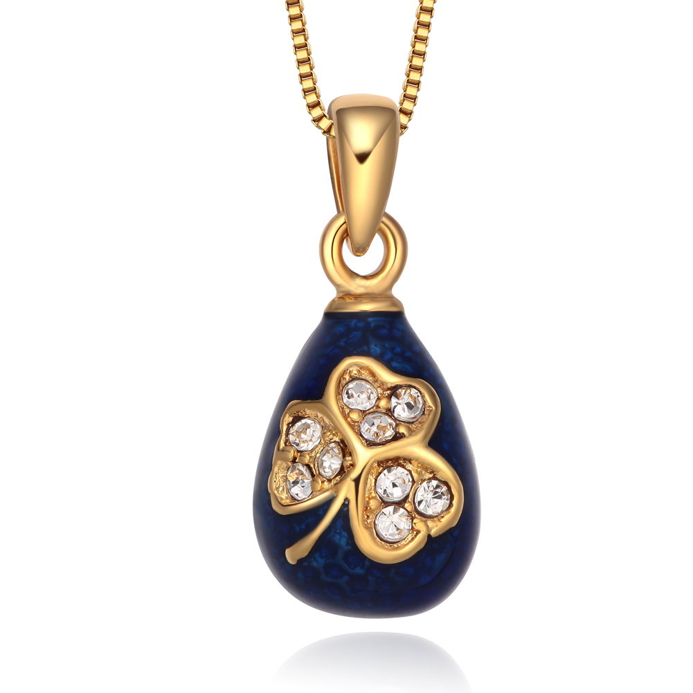 Crystal copper enamel egg pendant clover pattern YF22-S056 blue