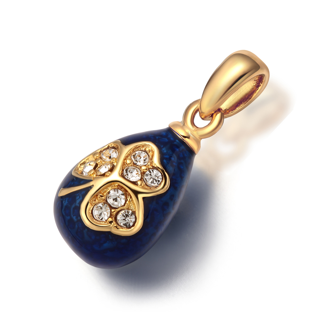 Crystal copper enamel egg pendant clover pattern YF22-S056 blue(1)