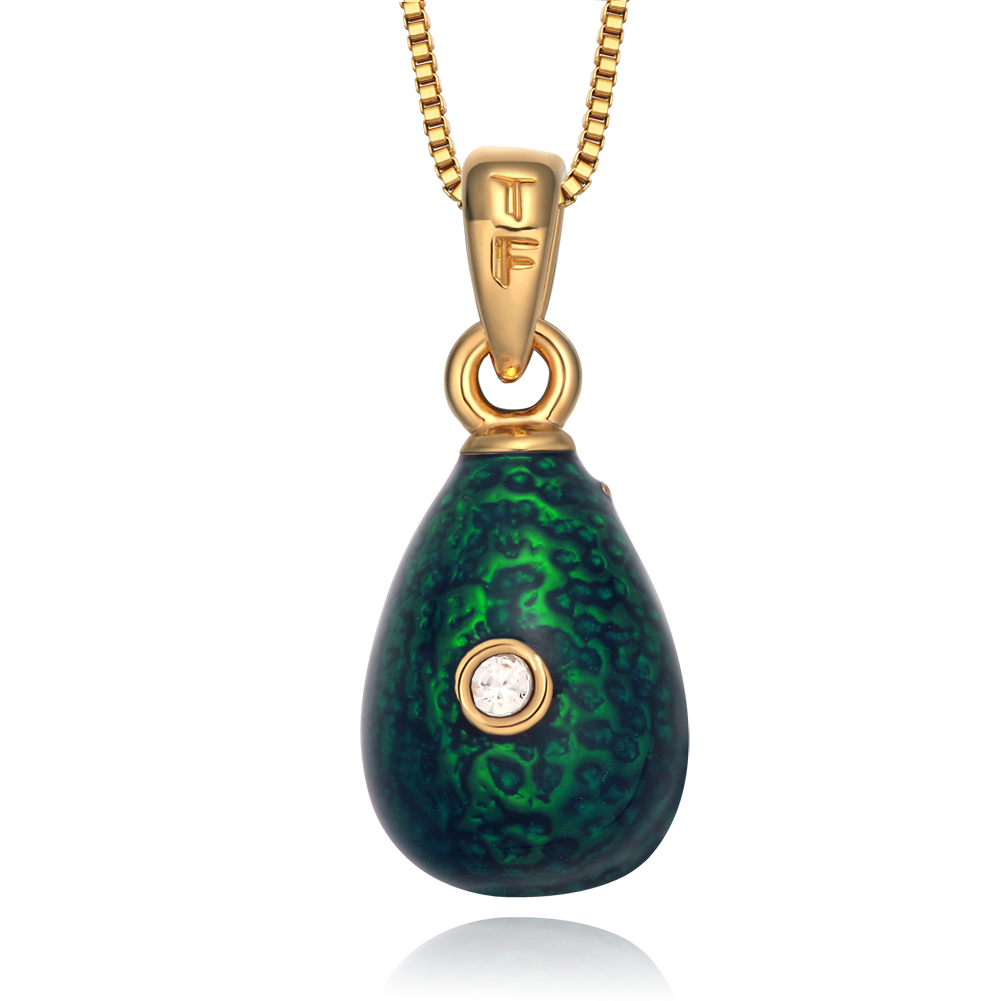 Crystal copper enamel egg pendant clover pattern YF22-S056 green-back