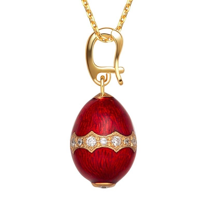 Vintage copper enamel pendant necklace nga adunay kristal Corrugated ring pattern(pula) YF22-SP003-2