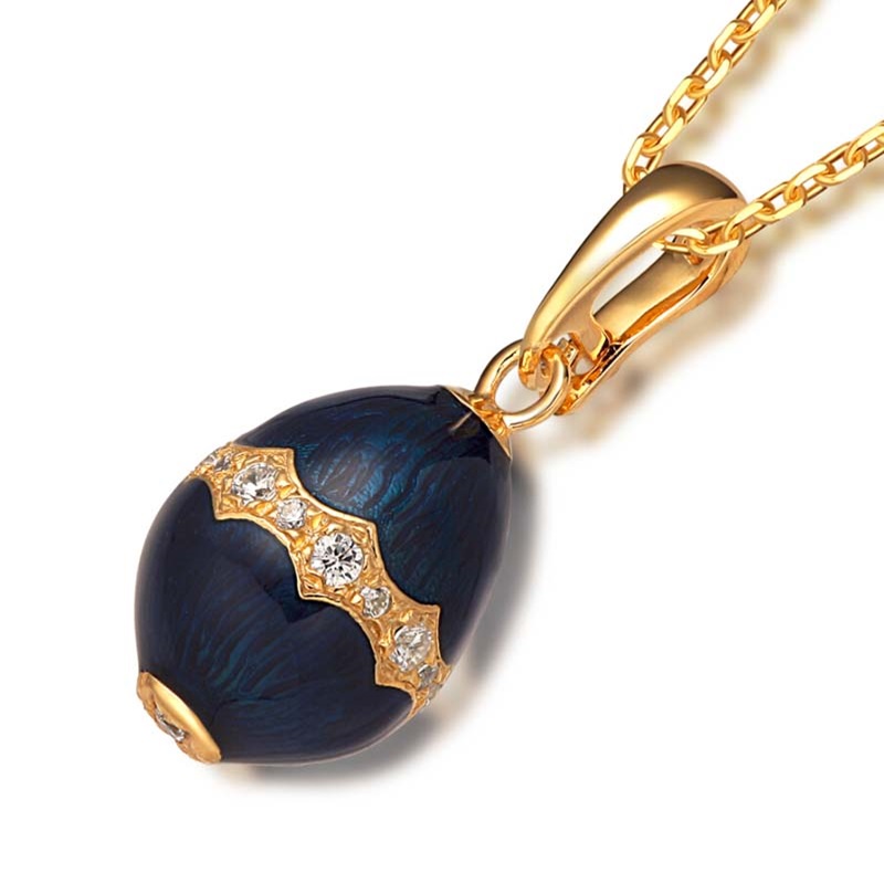 Collana pendente vintage in smaltu di rame cù un mudellu d'anellu ondulatu di cristalli (blu) YF22-SP003-6