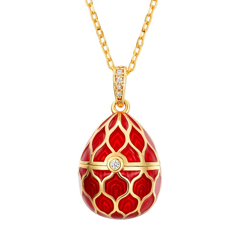 Red compact locket vintage enamel pendants na may mga kristal YF22-SP029-1