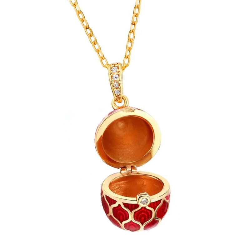 Czerwone, kompaktowe, emaliowane wisiorki w kształcie medalionu w stylu vintage z kryształami YF22-SP029-2