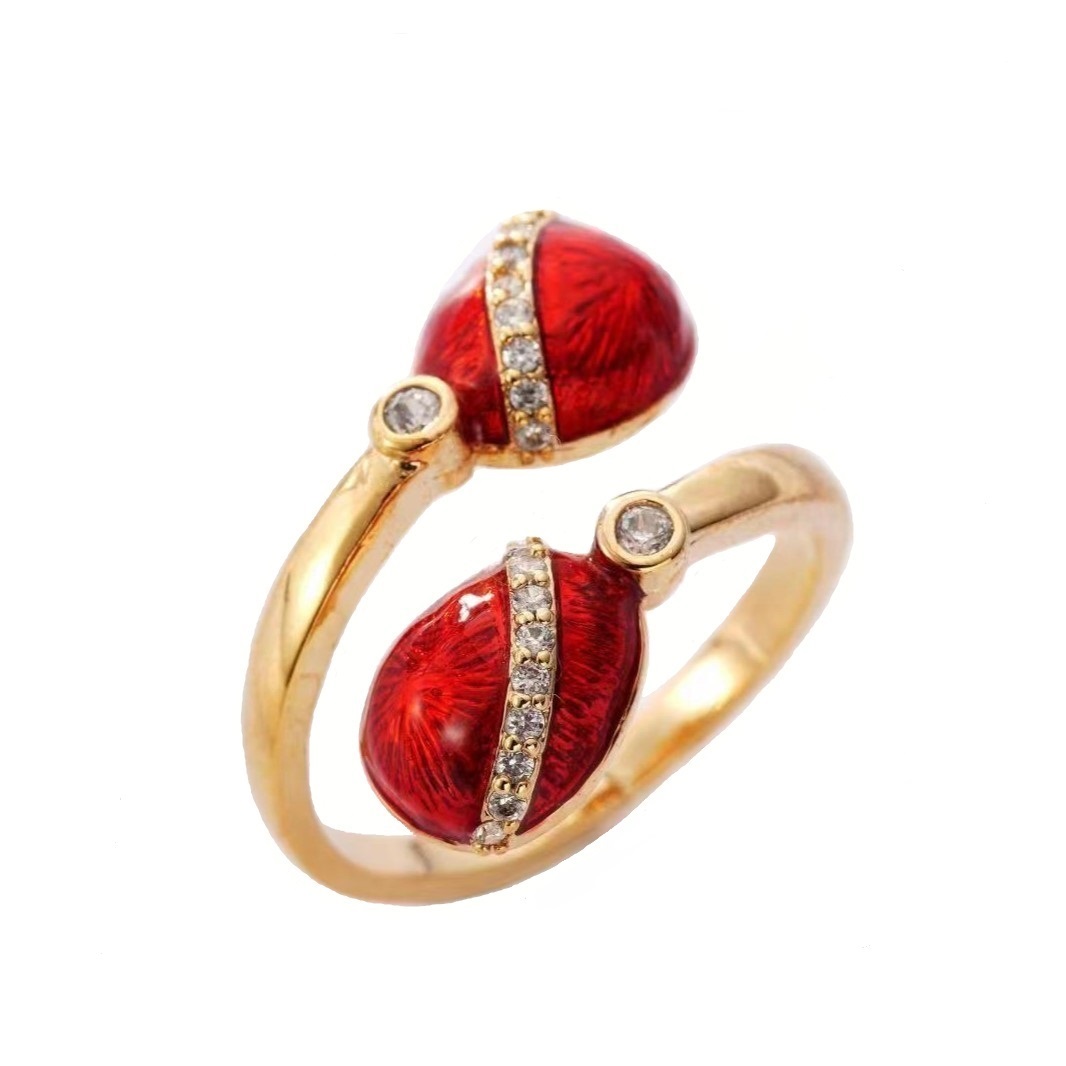 Ռուսական ոճի Զատկի նվերների նորաձևություն Fancy Custom Կանաչ էմալով Faberge Egg Ring կրկնակի ձու