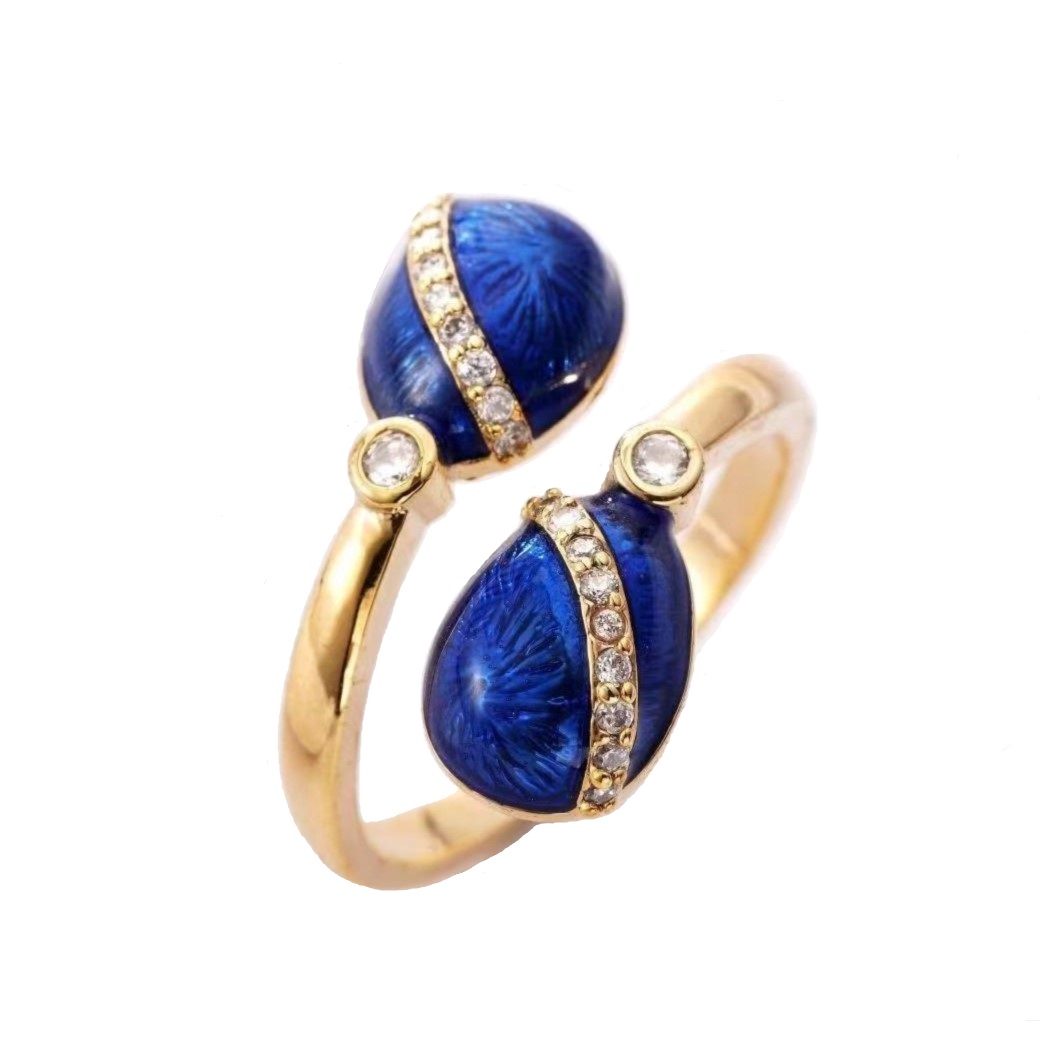 ម៉ូដអំណោយបុណ្យ Easter របស់រុស្ស៊ី ម៉ូដ Fancy Custom Green Enamel Faberge Egg Ring ស៊ុតពីរដង