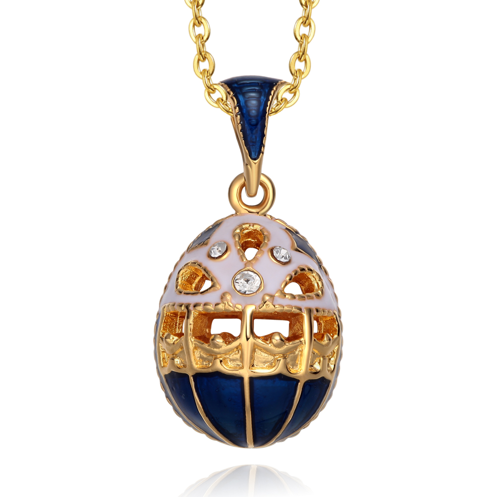 Hollow design egg pendant necklace Vintage enamel egg necklace Fabergé style egg pendant Gold-plated crystal locket Enamel egg charm jewelry Hollow crystal pendant for women Easter egg pendant necklace gi (2)