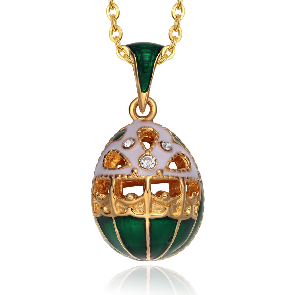 Hollow design egg pendant necklace Vintage enamel egg necklace Fabergé style egg pendant Gold-plated crystal locket Enamel egg charm jewelry Hollow crystal pendant for women Easter egg pendant necklace gi (3)