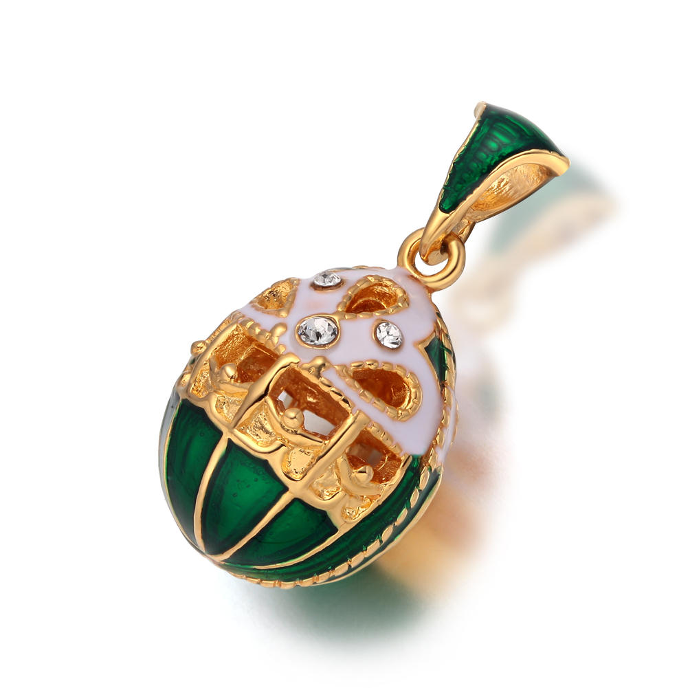 Hollow design egg pendant necklace Vintage enamel egg necklace Fabergé style egg pendant Gold-plated crystal locket Enamel egg charm jewelry Hollow crystal pendant for women Easter egg pendant necklace gi (4)