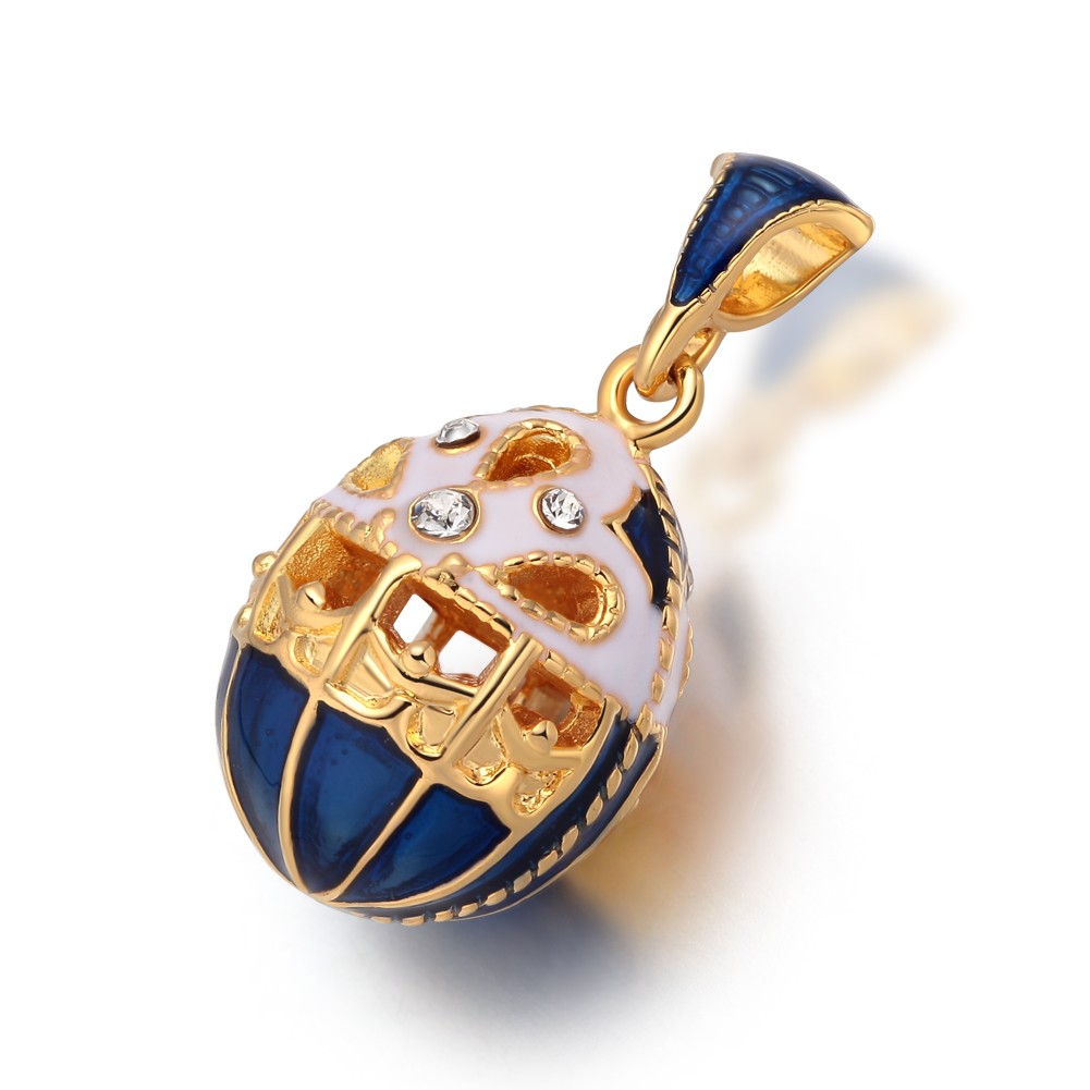 Hollow design egg pendant necklace Vintage enamel egg necklace Fabergé style egg pendant Gold-plated crystal locket Enamel egg charm jewelry Hollow crystal pendant for women Easter egg pendant necklace gi