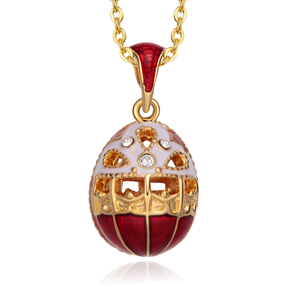 Hollow design egg pendant necklace Vintage enamel egg necklace Fabergé style egg pendant Gold-plated crystal locket Enamel egg charm jewelry Hollow crystal pendant for women Easter egg pendant necklace gift (1)