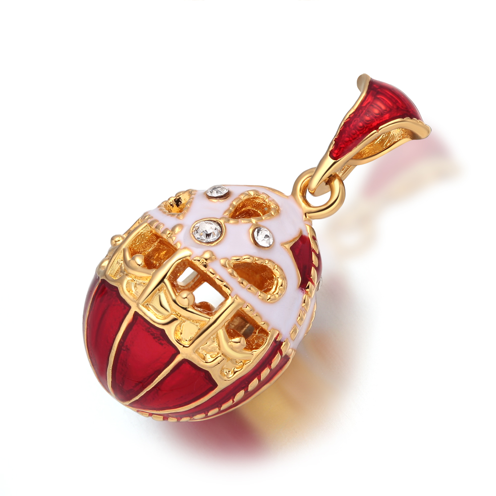 Hollow design egg pendant necklace Vintage enamel egg necklace Fabergé style egg pendant Gold-plated crystal locket Enamel egg charm jewelry Hollow crystal pendant for women Easter egg pendant necklace gift