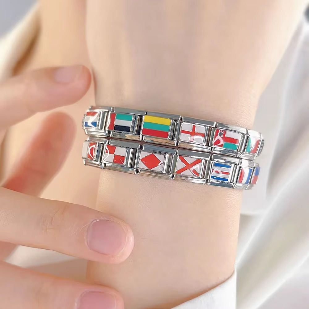 Italian Flag Charm Bracelet National Flag Bracelet Stainless Steel Flag Bracelet Custom Italian Bracelet DIY Flag Charm Bracelet Italian Module Bracelet Stainless Steel Charm Bracelet Custom National (13)