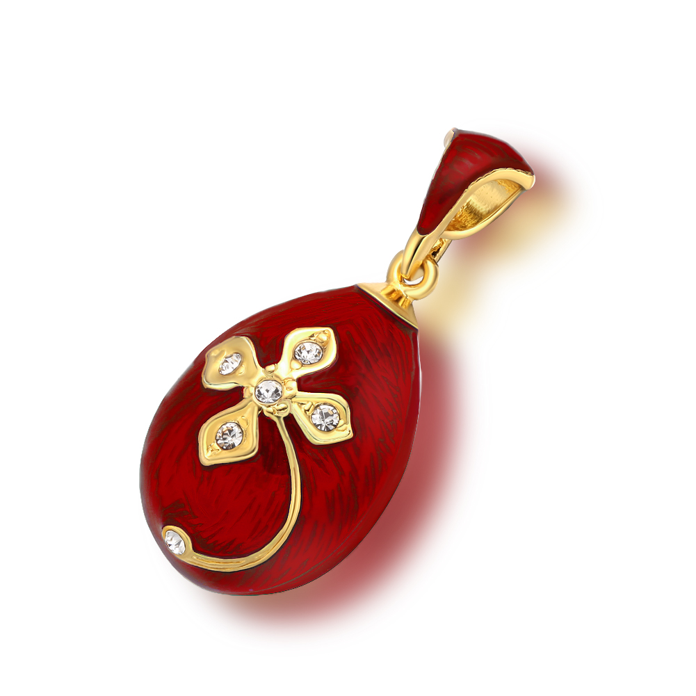 Lucky flower enamel egg pendant Red enamel egg necklace Gold tone crystal flower pendant (6)