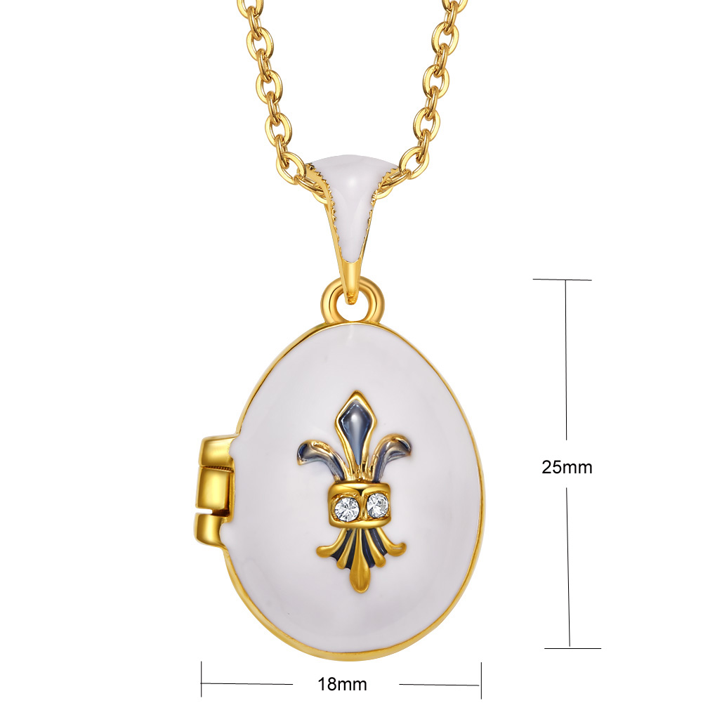 White pendant necklace Fleur-de-lis gold locket necklace Elegant Crystal white locket pendant locket necklace Classic hinged egg charm necklace Luxury white jewelry Unique Easter egg pendant Elegant Moth (3)