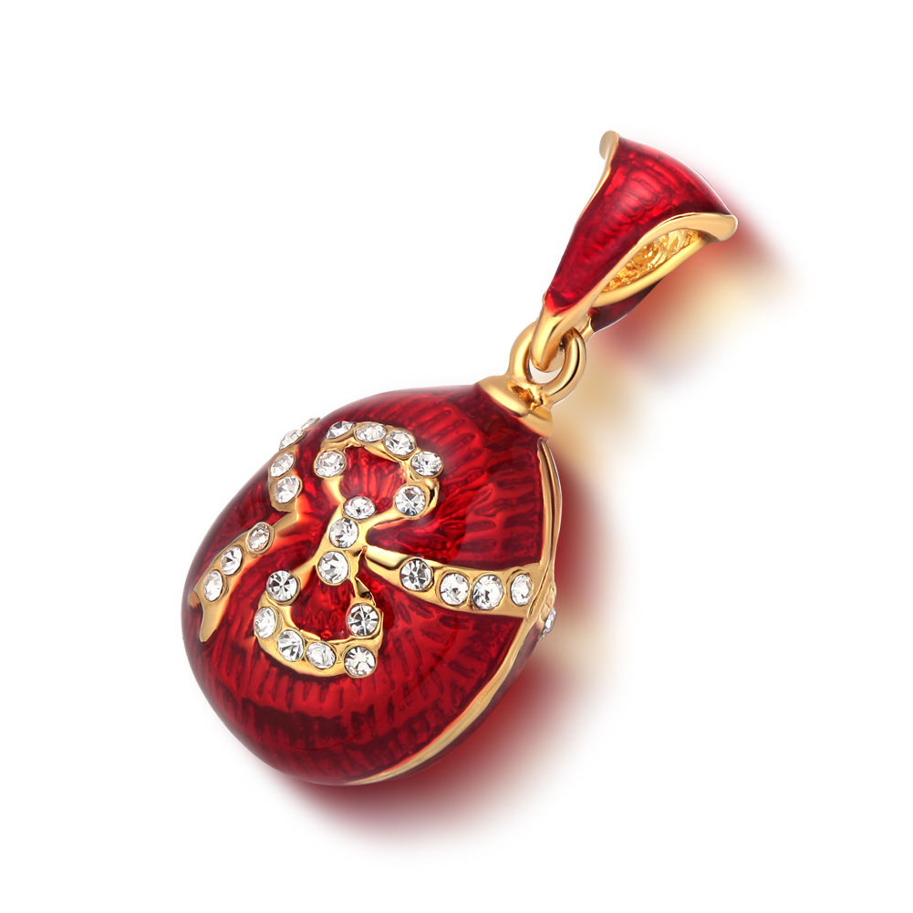 bowknot necklace Elegant gold-plated pendant Women's fashion necklace Enamel red egg charm necklace Crystal bow jewelry for women Vintage-inspired Fabergé egg pendant Holiday gift egg charm necklace (9)