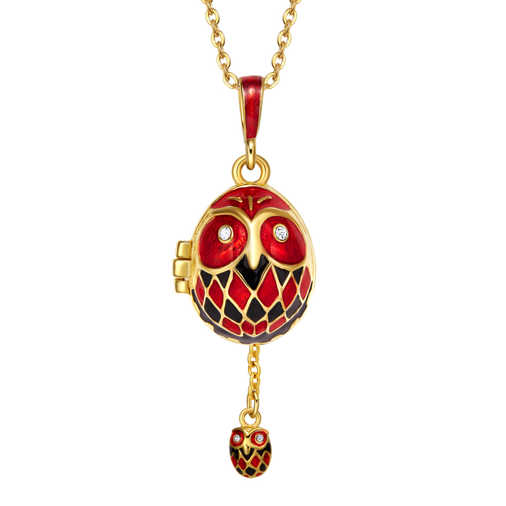 owl locket pendant neckalce mother and baby gift girl women vintage enamel (2)